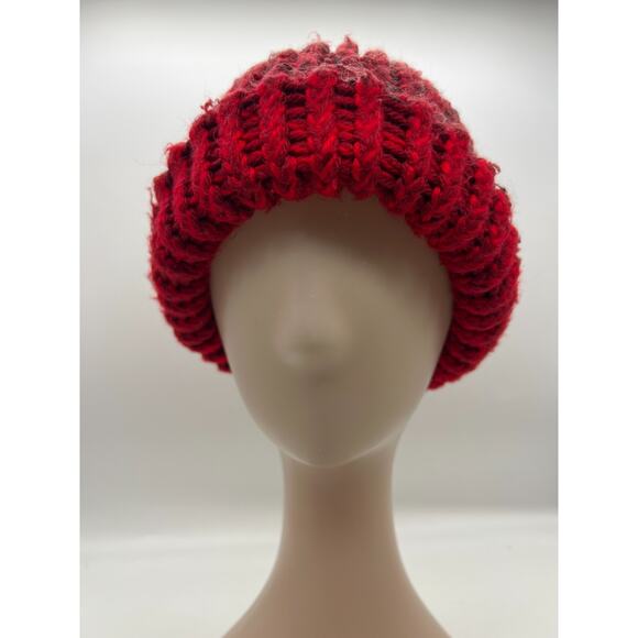 Women's woven red and black knit cap hat ski hat boho small - Picture 4 of 8